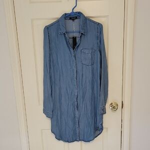 Tea n Rose Sky Blue Denim Long Sleeve Button Shirt Dress